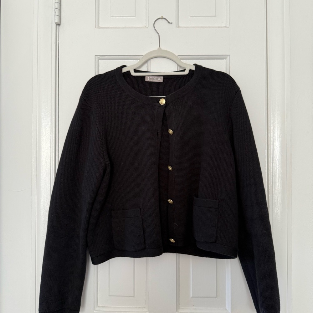 J. Crew Black Cropped Knit Cardigan Sweater